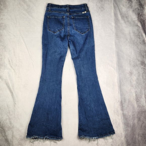 KanCan Jeans Womens Size 5/26 Mid Rise Flare Raw Hem Blue Denim Pants - Picture 2 of 10